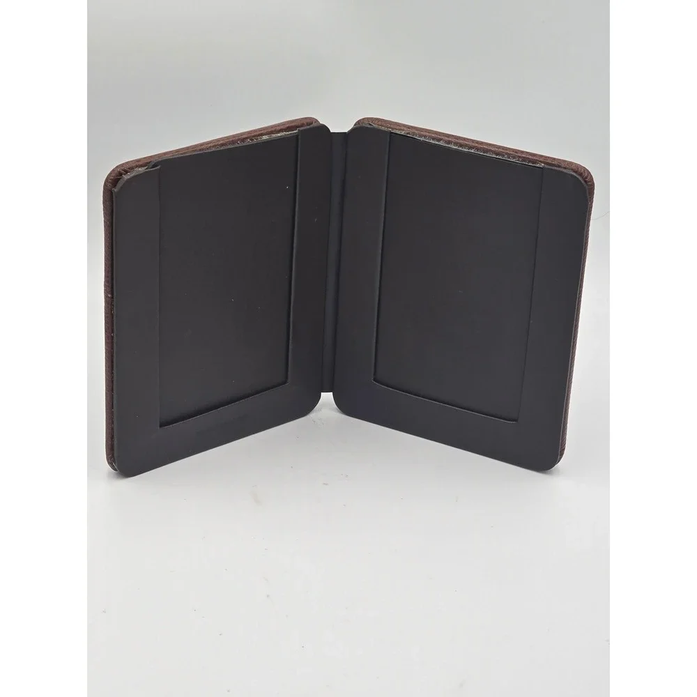 Vintage Bifold Travel Picture Frame Brown Genuine Leather Folding Photo Holder